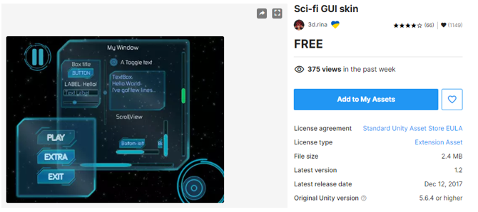 AssetStore　Sci-Fi GUI skin の画像