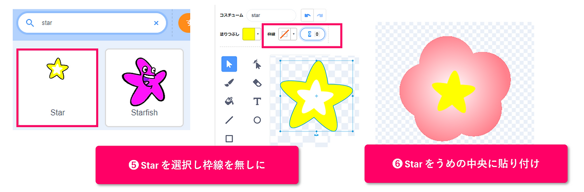 梅の花の素材作成３，中央に星を配置